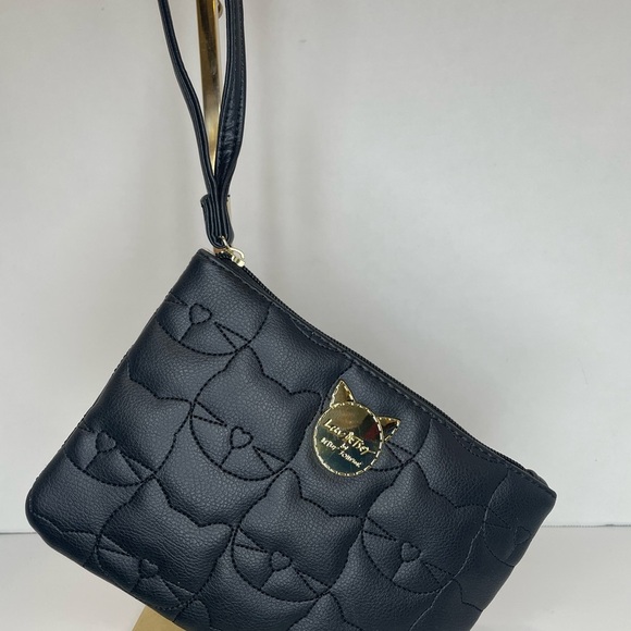 Luv Betsey Johnson Black Cat Embossed Wristlet with shoulder strap - Picture 1 of 9